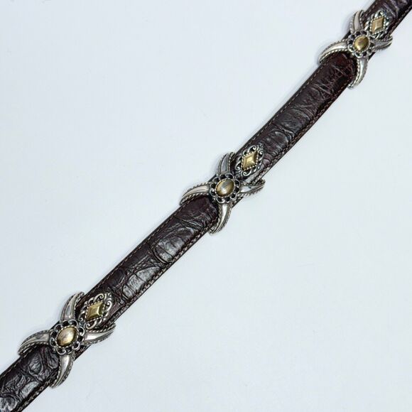 Brighton Silver Buckle Dark Brown Leather Western Belt Women's M (30) - Picture 8 of 16